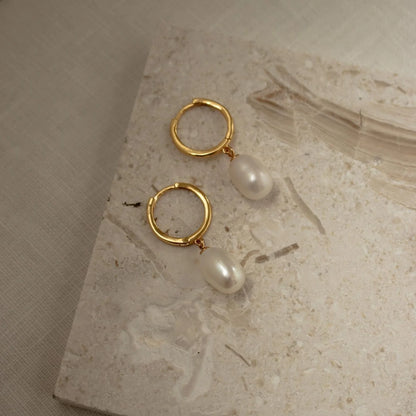 Maggie Pearl Drop Hoops