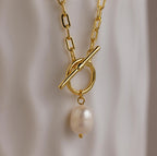 Paperclip Pearl Toggle Necklace