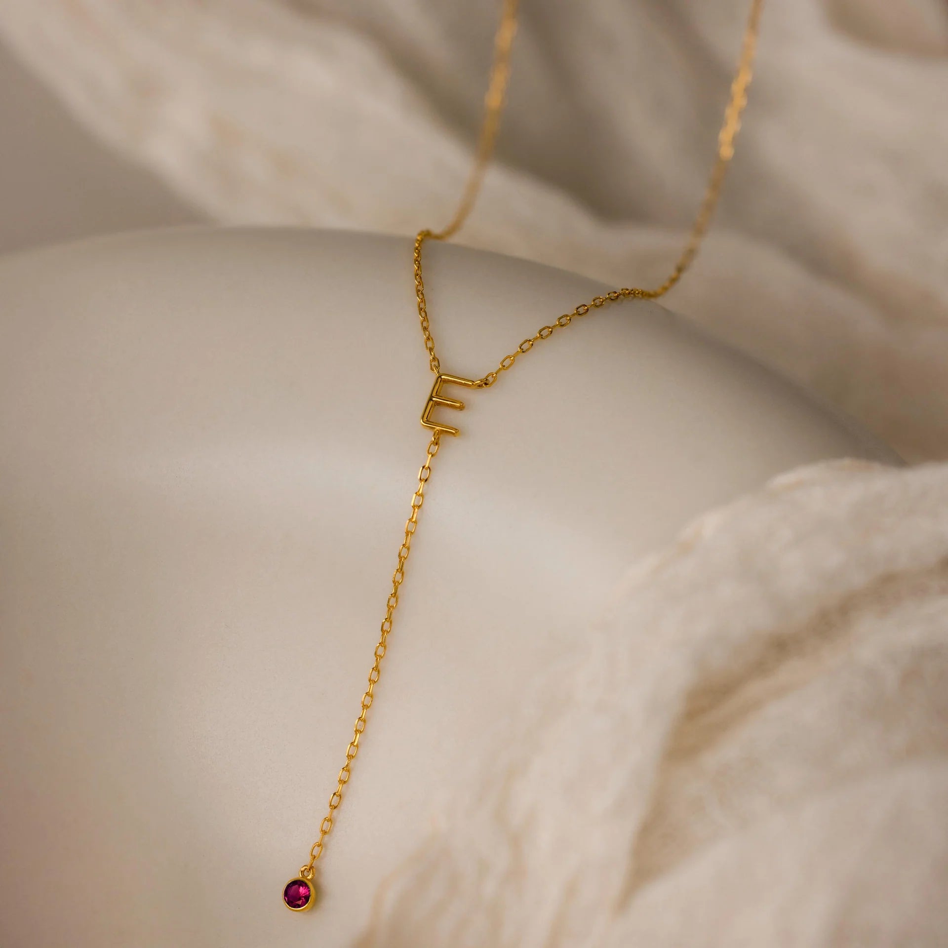 Initial Birthstone Lariat Necklace