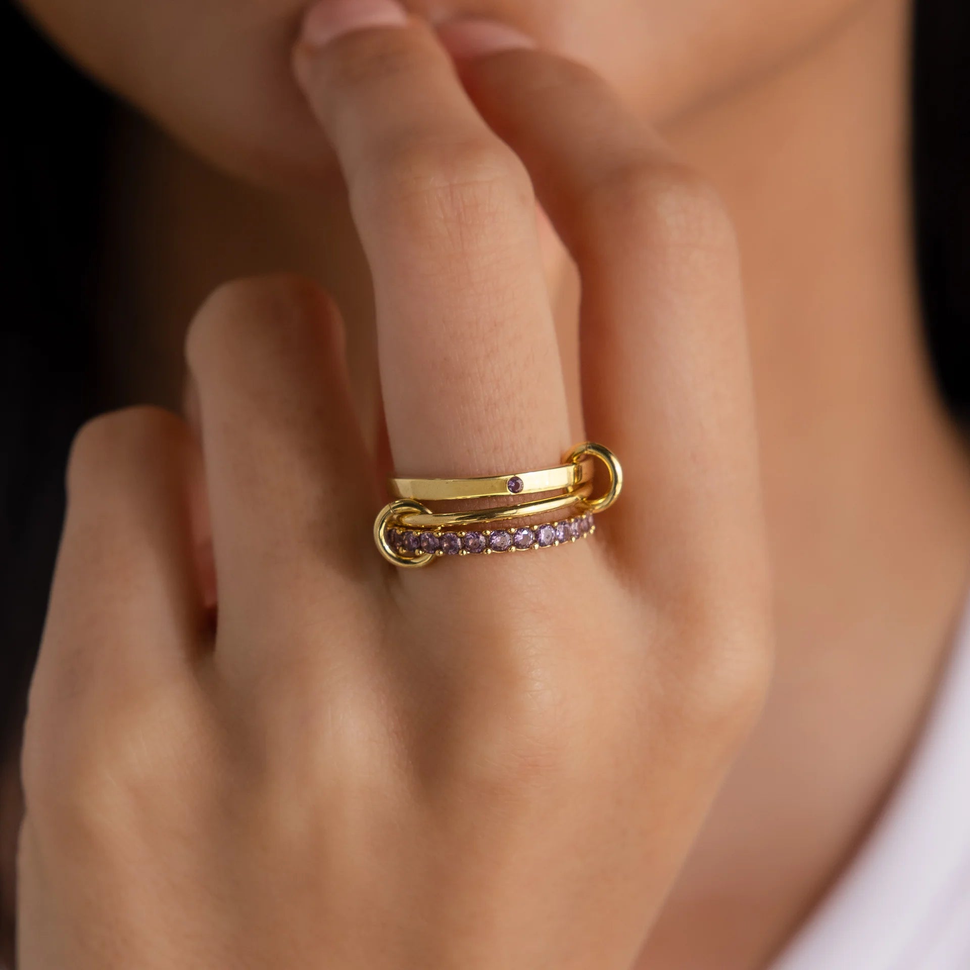 Triple Linked Alexandrite Ring Set