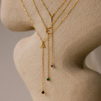 Initial Birthstone Lariat Necklace