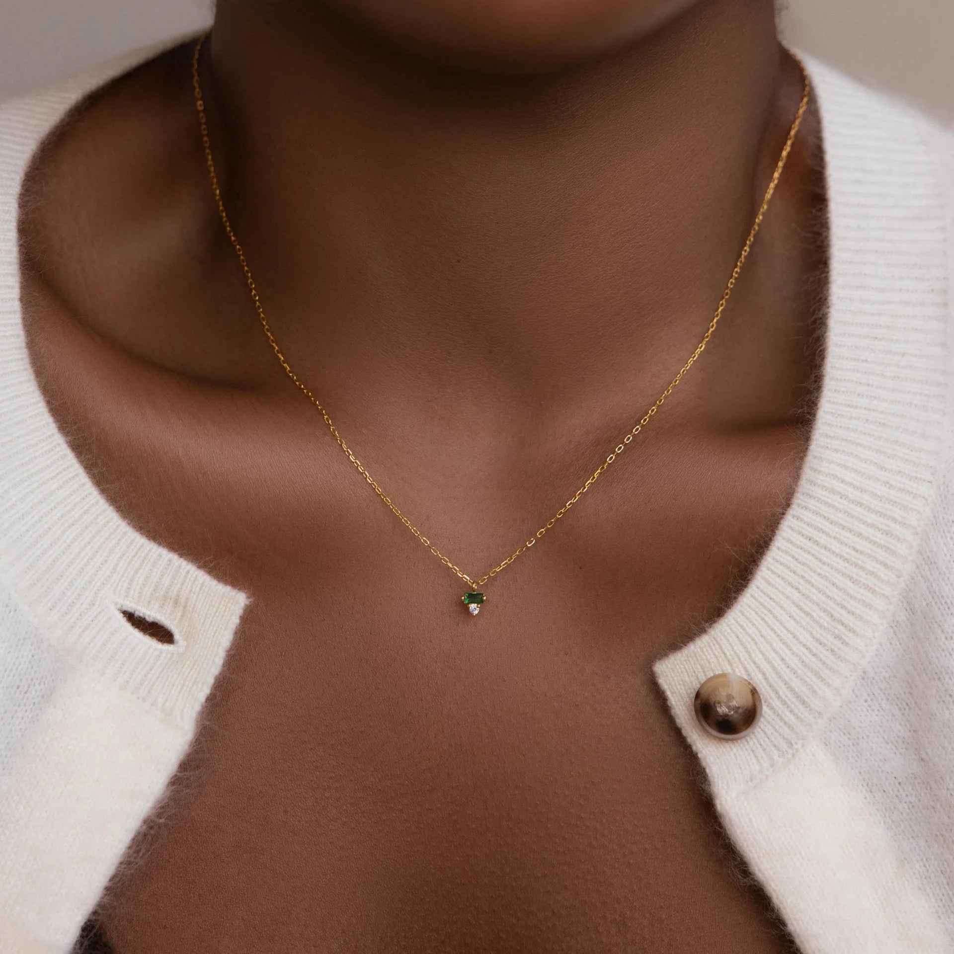 Baguette Birthstone Drop Necklace