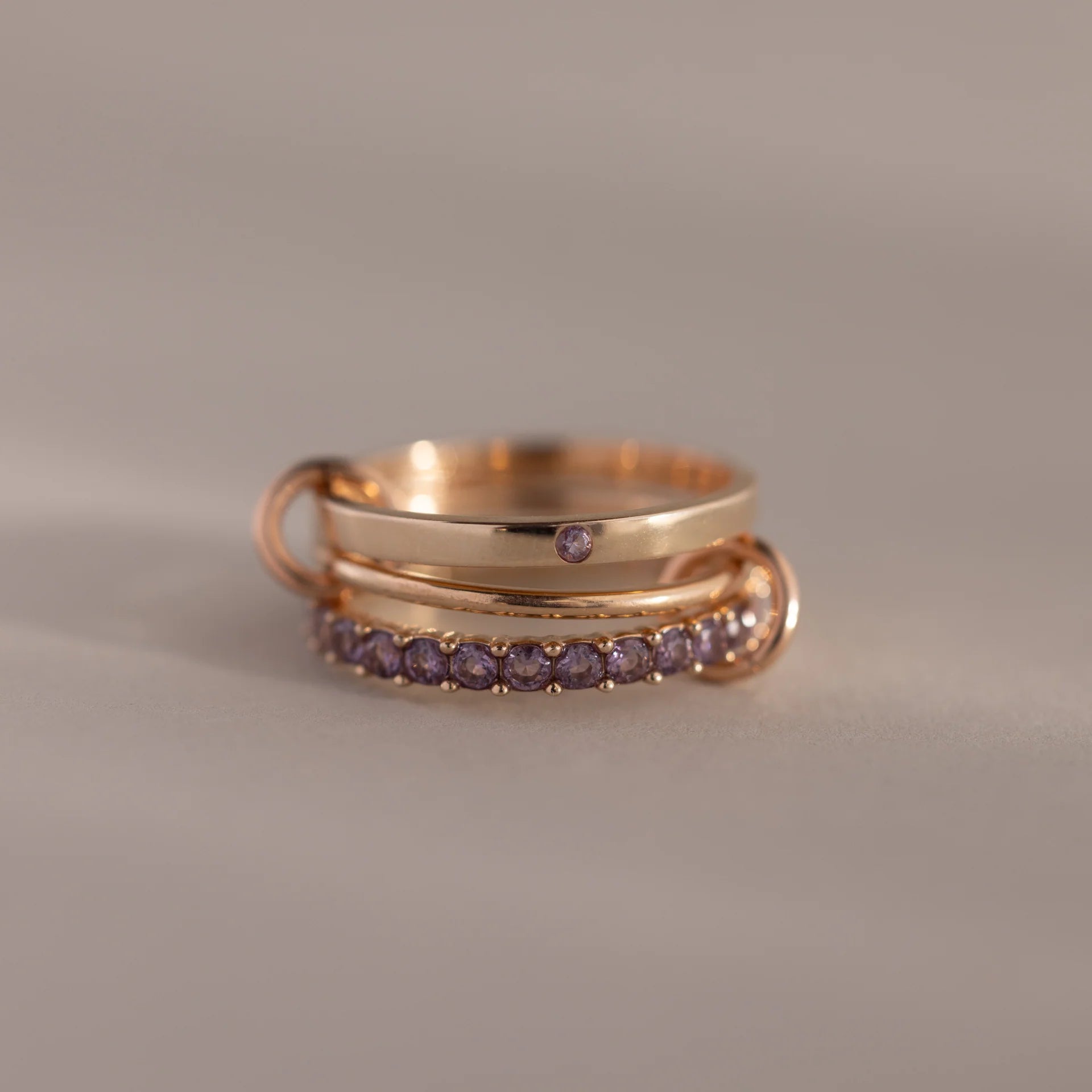 Triple Linked Alexandrite Ring Set