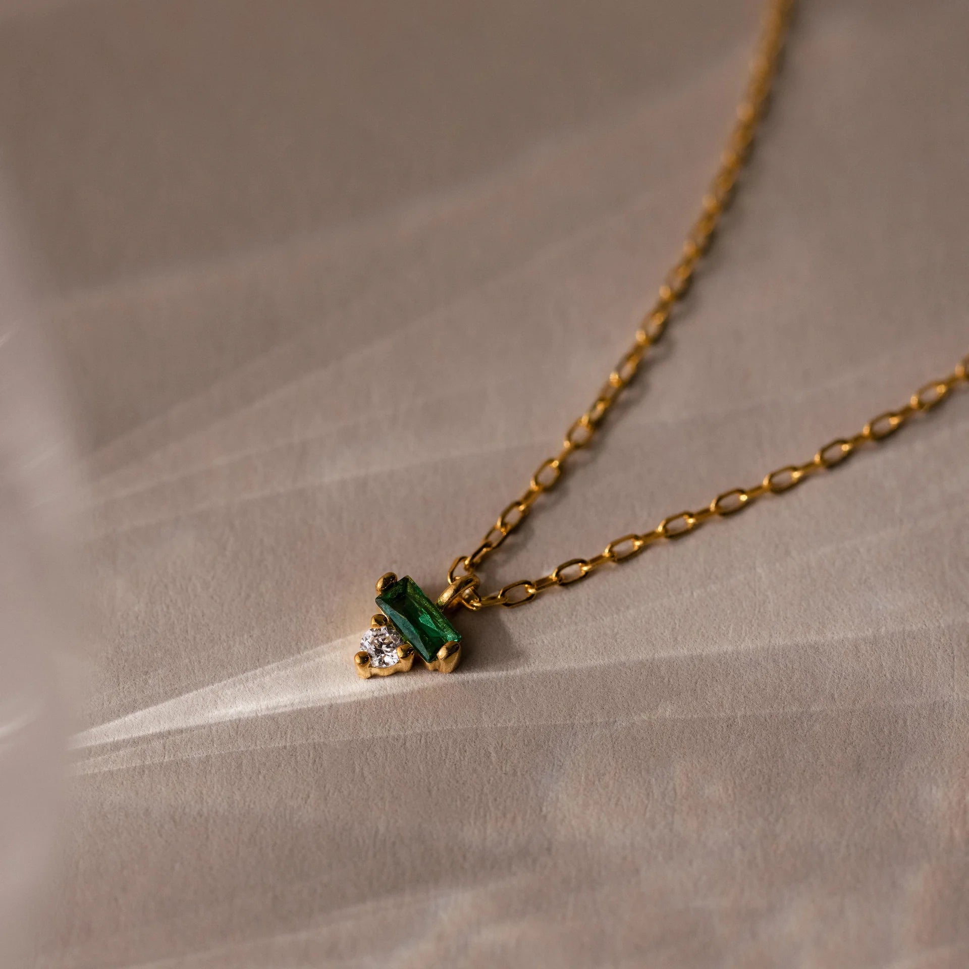 Baguette Birthstone Drop Necklace