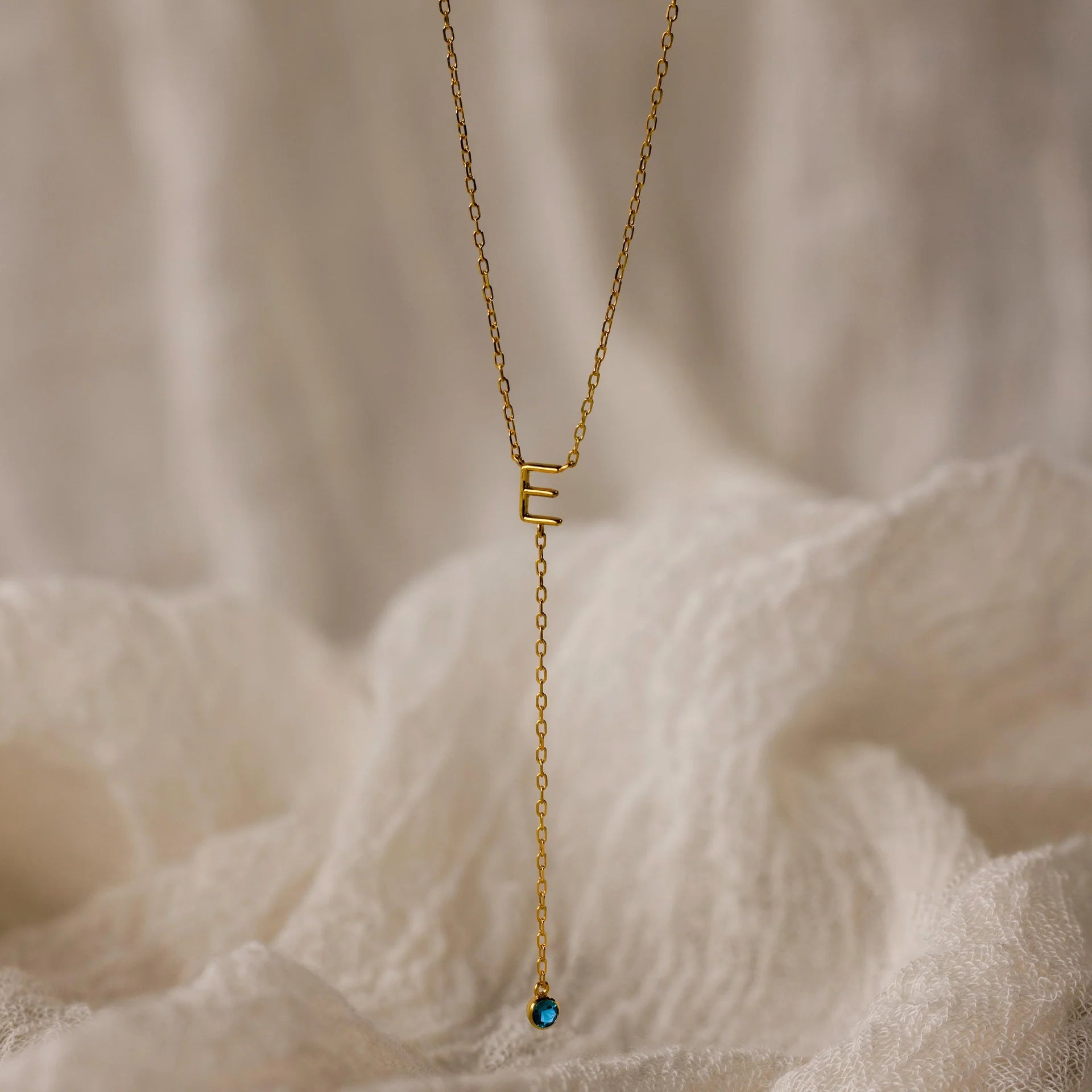Initial Birthstone Lariat Necklace