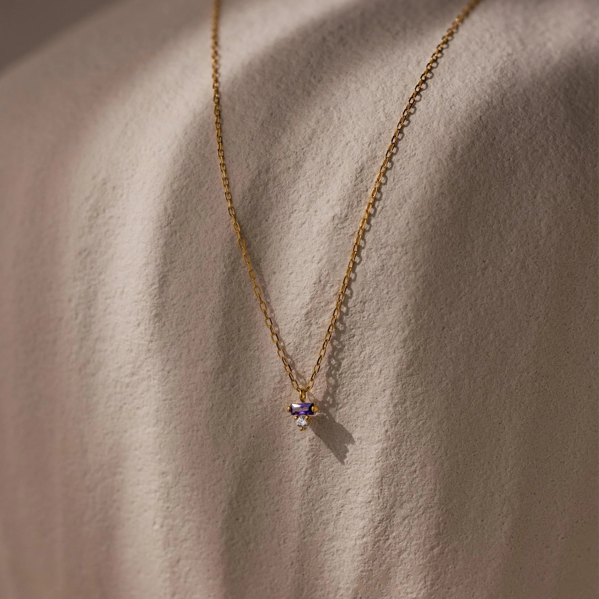 Baguette Birthstone Drop Necklace