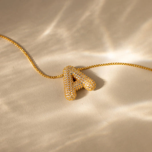 Pave Puff Letter Necklace