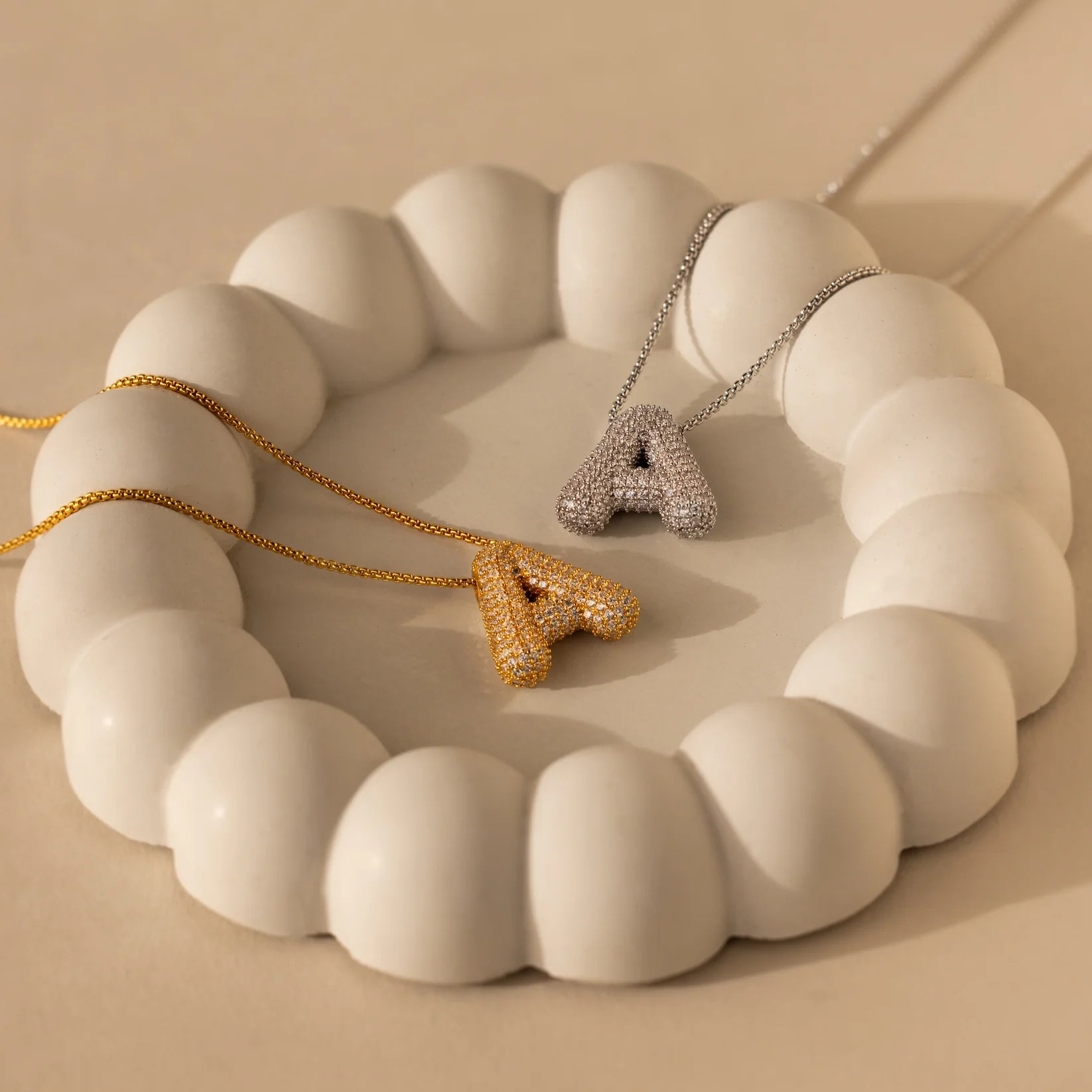 Pave Puff Letter Necklace