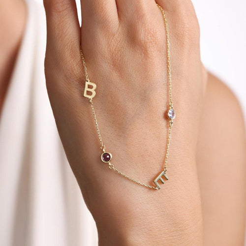 Sideway Initial Birthstone Necklace