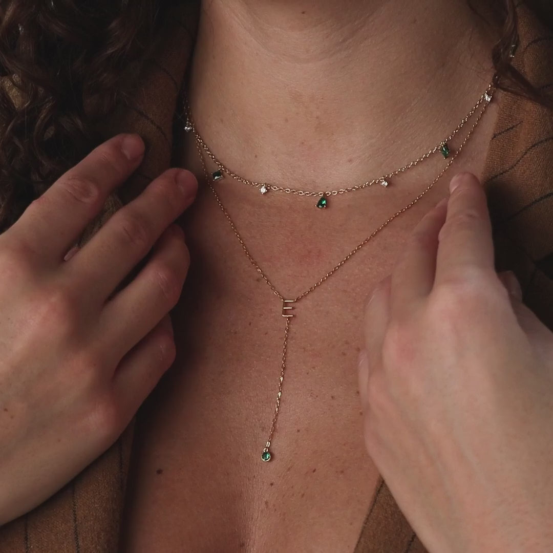 Initial Birthstone Lariat Necklace