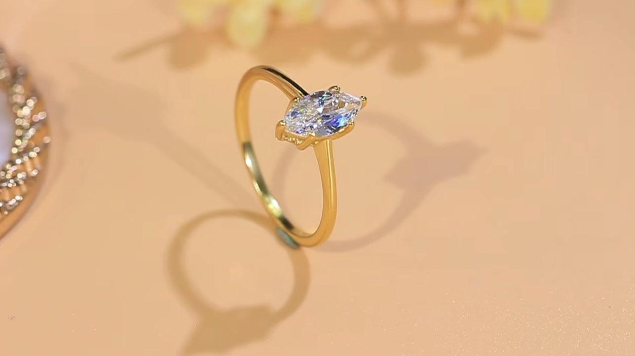 Golden Pear Solitaire Ring