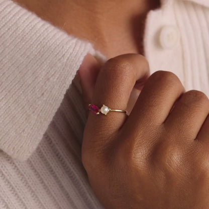 Marquise Birthstone & Pearl Ring